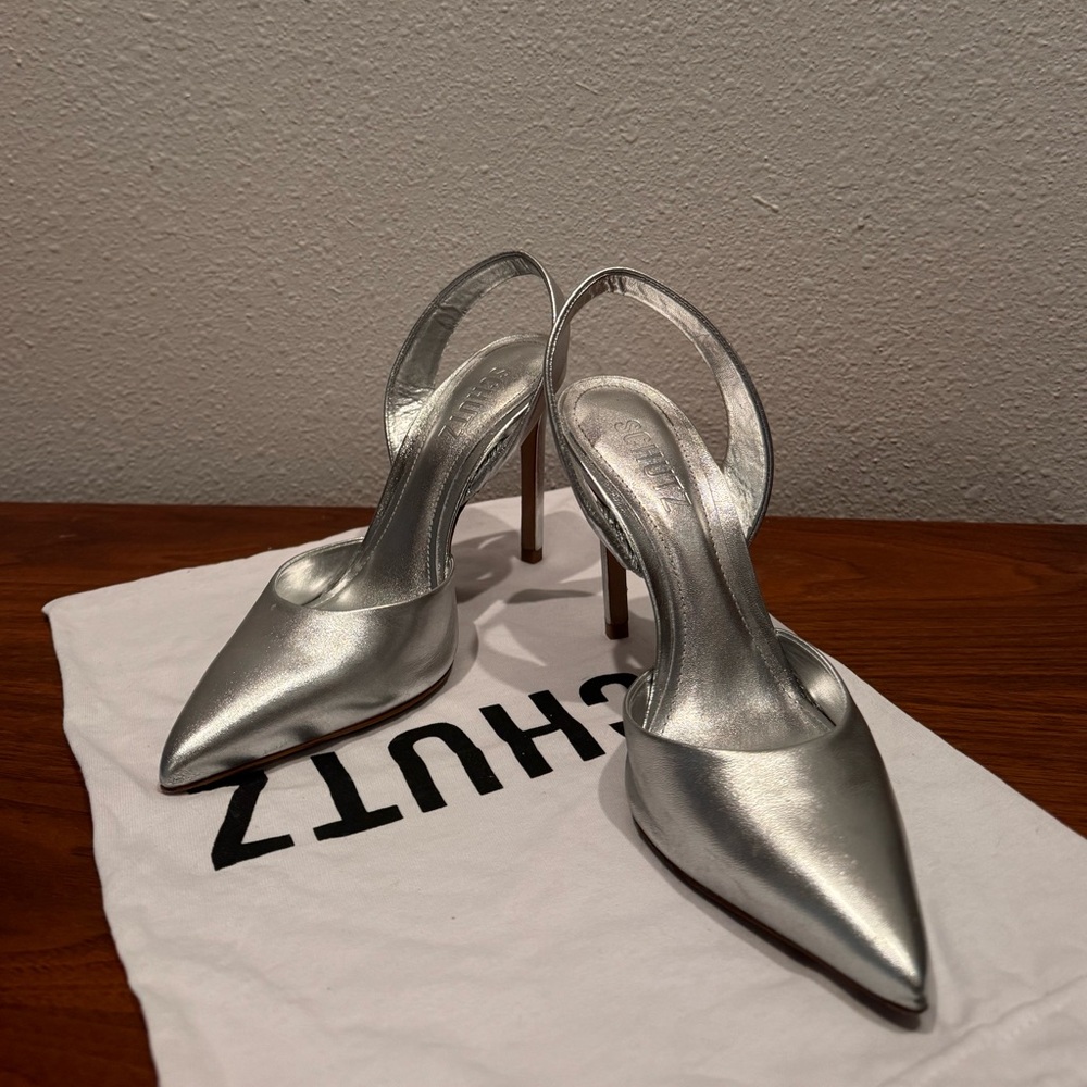 Silver Pointed-Toe Slingback Stiletto Heels